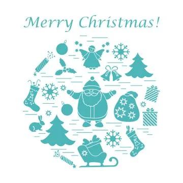 Vector illustration of different new year and christmas symbols. Stock Illustration