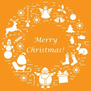 Vector illustration of different new year and Christmas symbols arranged in a Stock Illustration