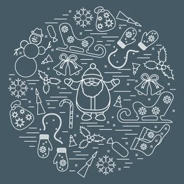 Vector illustration of different new year and christmas symbols arranged in a Stock Illustration