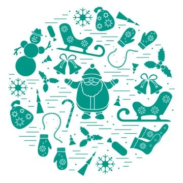 Vector illustration of different new year and christmas symbols. Stock Illustration