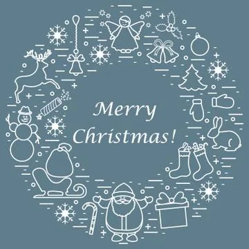 Vector illustration of different new year and Christmas symbols arranged in a Stock Illustration