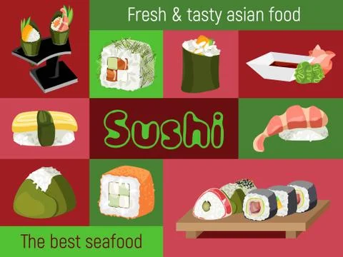 Vector illustration of different sushi Illustrazione stock