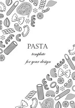 The vector illustration with different types of italian pasta. Line art and s Stock-Illustration