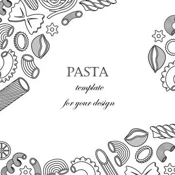 The vector illustration with different types of italian pasta. Line art and s Stock-Illustration