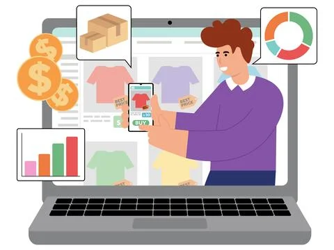 Vector illustration of digital business idea in work Illustrazione stock