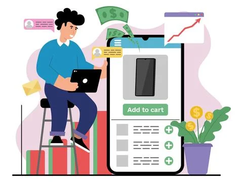 Vector illustration of digital bussiness controlled by manager Stock Illustration