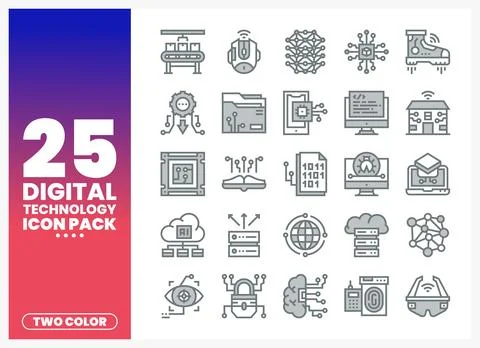 Vector illustration of digital technology icons on a white background with .. 库存插图