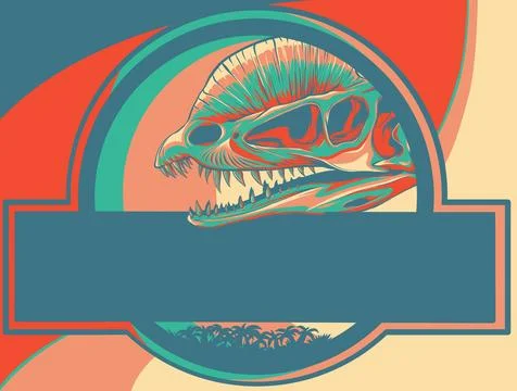 Vector illustration of dinosaur skeleton on logo Stock Illustration