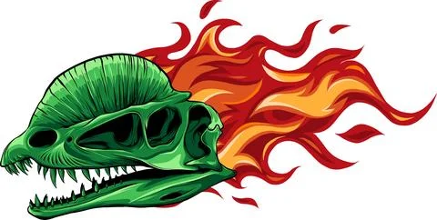 Vector illustration of Dinosaur Skull with flames Stock Illustration