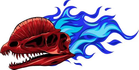 Vector illustration of Dinosaur Skull with flames Stock Illustration