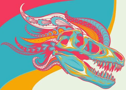 Vector illustration of dinosaur skull with mandala ornaments Stock Illustration
