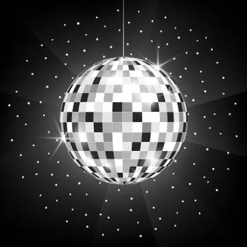 Vector illustration of Disco or mirror ball on black background. Stock Illustration