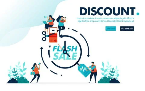 Vector illustration discount & flash sale. People fighting and claiming disco Stock Illustration