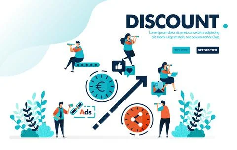 Vector illustration discount system. People share to get discount, marketing  Stock Illustration