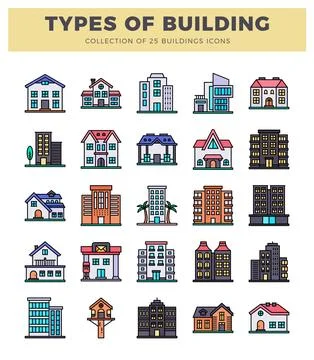 Vector illustration of diverse building icons Ilustração Stock