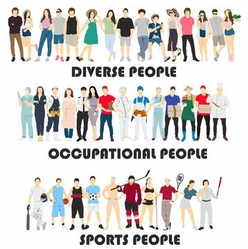 Vector illustration Diverse group of people, men and women of different ethnicit Stock Illustration