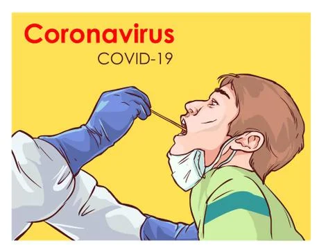Vector illustration of doctor carrying out a swab on a patient. Covid-19. Stock Illustration