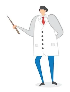 Vector illustration doctor holding pointer stick. Hand drawn. Stock Illustration