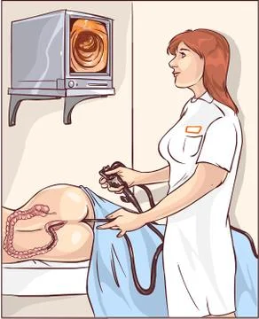 Vector illustration of a doctors who perform colonoscopy Stock Illustration