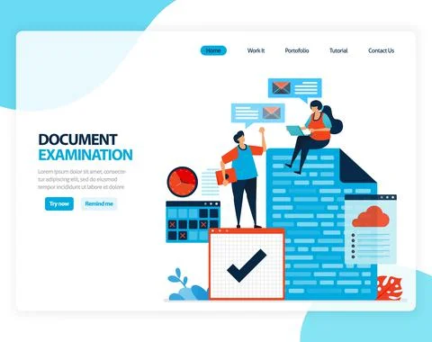 Vector illustration of document examination. checking legal document for reco Stock Illustration