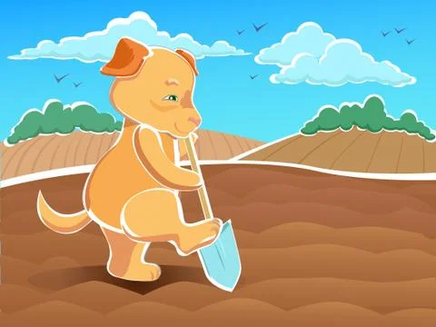 Vector illustration Dog - dig up seedbeds - bilding a path Stock Illustration
