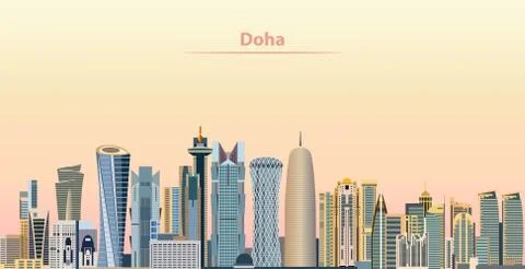 Vector illustration of Doha city skyline at sunrise Illustrazione stock
