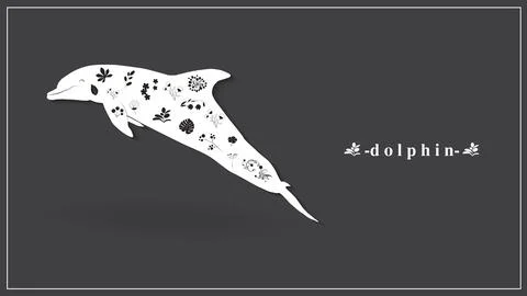 Vector illustration of a dolphin of white color with flowers and plants. EPS 10. Stock Illustration