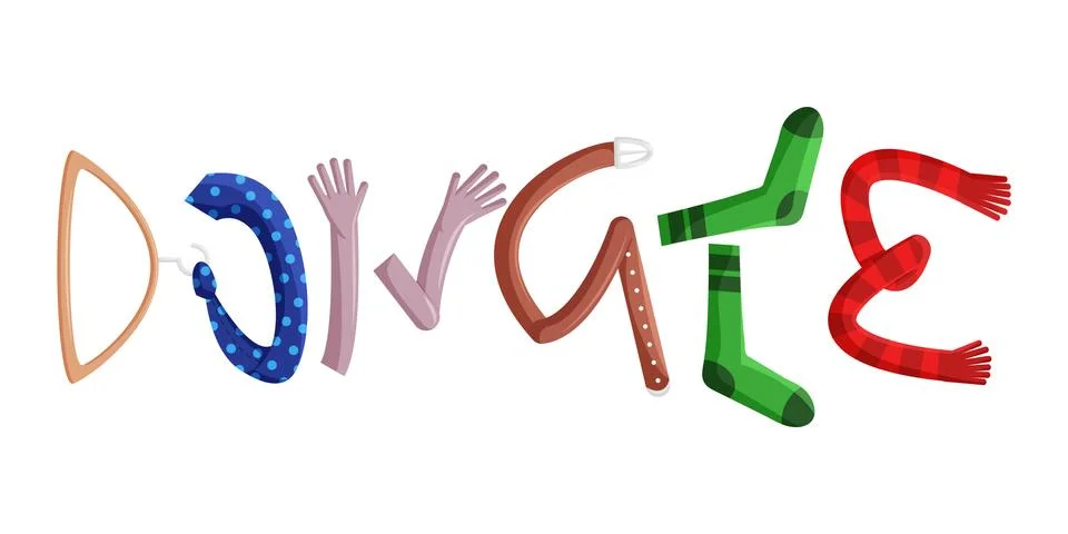 Vector Illustration of Donation Clothes in Flat Style. Word Concept. Stock Illustration