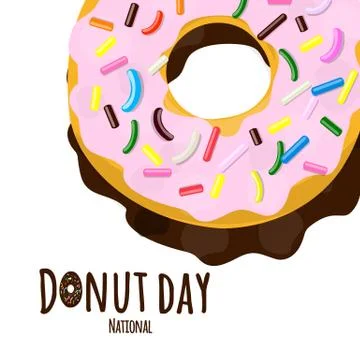 Vector illustration of a donut in pink glaze with multi-colored pastry topping Stock Illustration