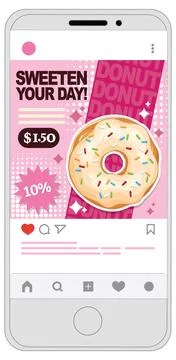 Vector Illustration of a Donut Promotion on a Mobile App Interface Stock Illustration