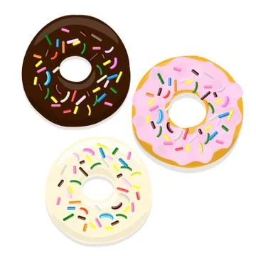Vector illustration of donuts in chocolate and pink glaze on a white Stock Illustration