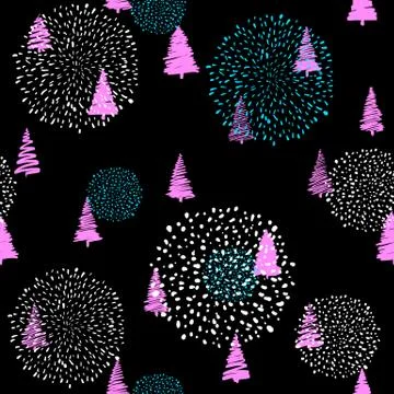 Vector illustration of doodle fir-tree seamless background Stock Illustration