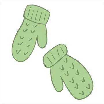 Vector illustration in doodle style. Knitted warm winter mittens with patterns イラスト素材