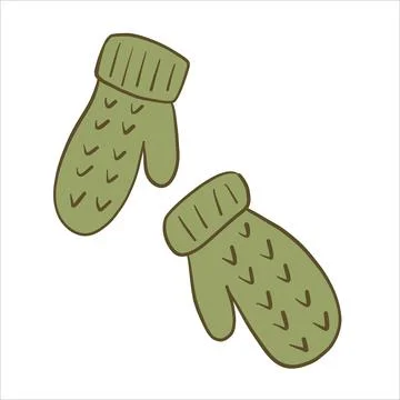 Vector illustration in doodle style. Knitted warm winter mittens with patterns Stockillustratie