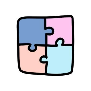 Vector illustration in the Doodle style. Multi-colored puzzle consisting of four Stock Illustration