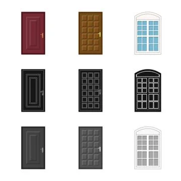 Vector illustration of door and front logo. Collection of door and wooden stock Illustration