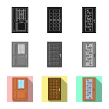 Vector illustration of door and front logo. Collection of door and wooden stock Stock Illustration