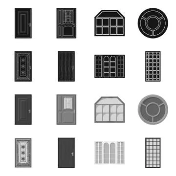 Vector illustration of door and front symbol. Set of door and wooden stock Stock Illustration