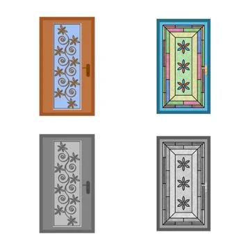 Vector illustration of door and front logo. Set of door and wooden stock symbol Illustration