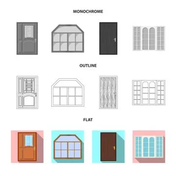 Vector illustration of door and front logo. Collection of door and wooden vector Illustration