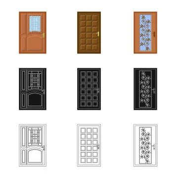 Vector illustration of door and front logo. Set of door and wooden vector icon Illustration