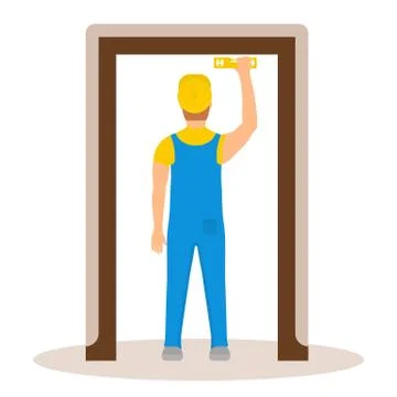 Vector Illustration of Door Installation. Stock Illustration