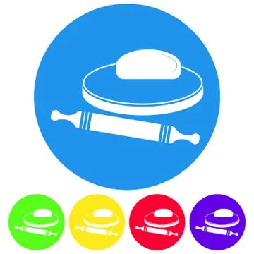 Vector illustration of dough and rolling pin on a wooden board. Stock-Illustration