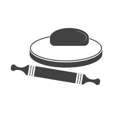 Vector illustration of dough and rolling pin on a wooden board. Stock Illustration