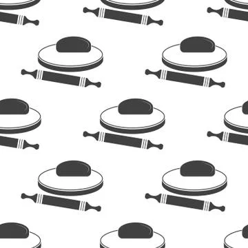 Vector illustration of dough and rolling pin on a wooden board. Stock-Illustration
