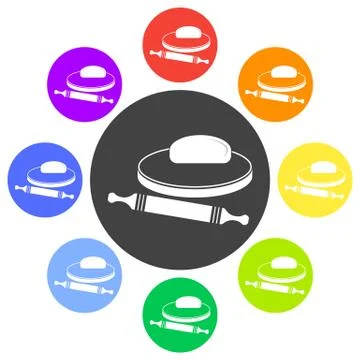 Vector illustration of dough and rolling pin on a wooden board. Stock-Illustration