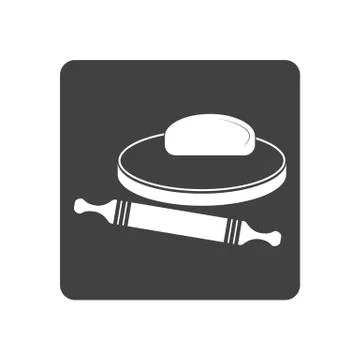 Vector illustration of dough and rolling pin on a wooden board. Stock Illustration