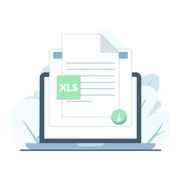 Vector illustration of downloading XLS file on laptop Stock Illustration