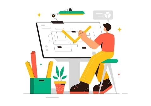 Vector illustration of a Drafting Engineer or Architect Working on a Drawin.. 스톡 일러스트