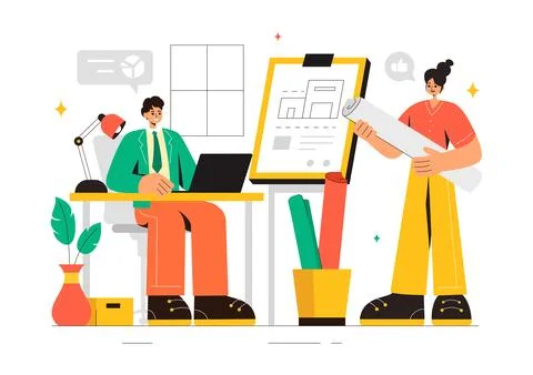 Vector illustration of a Drafting Engineer or Architect Working on a Drawin.. 스톡 일러스트